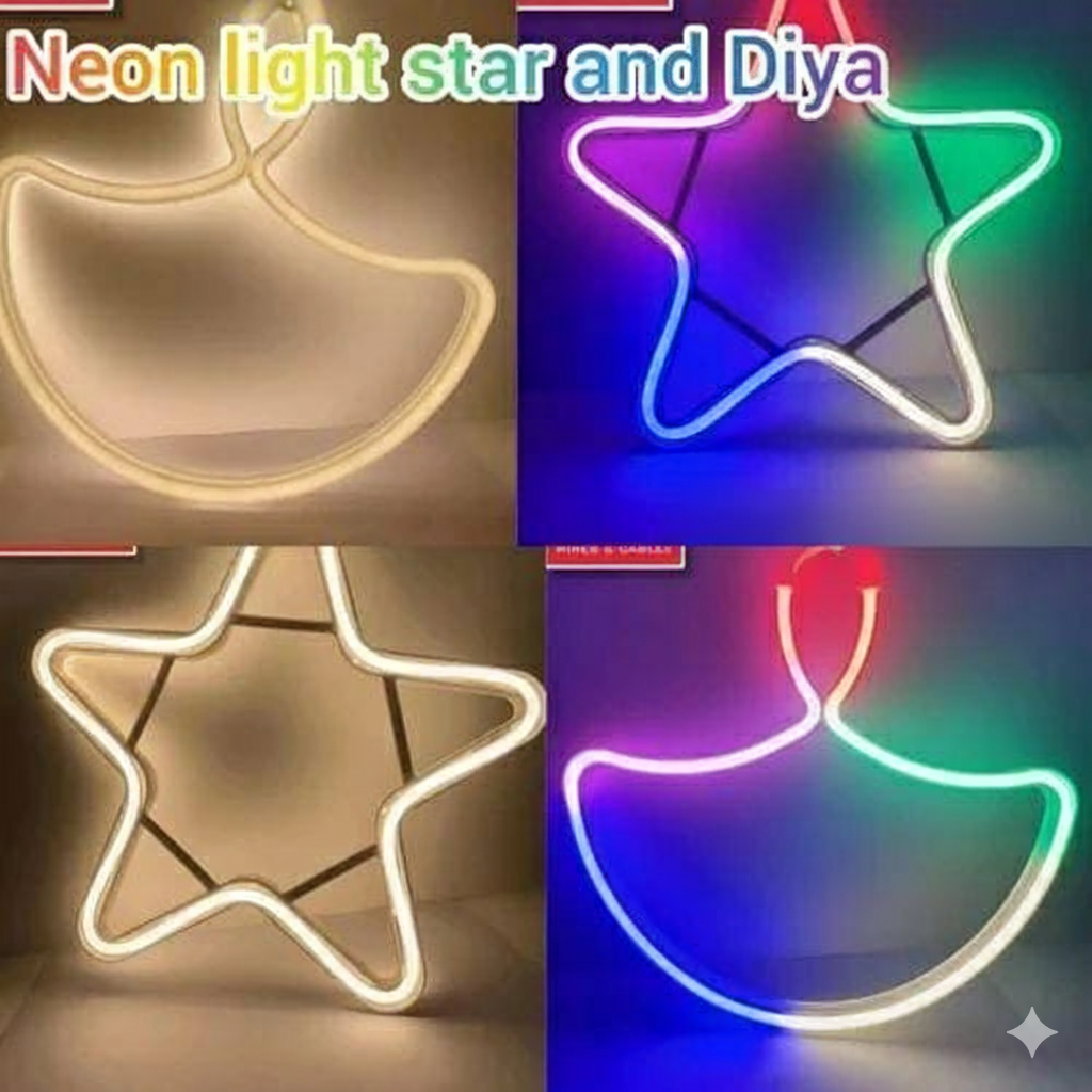Neon Light Star and Diya Decorative Light