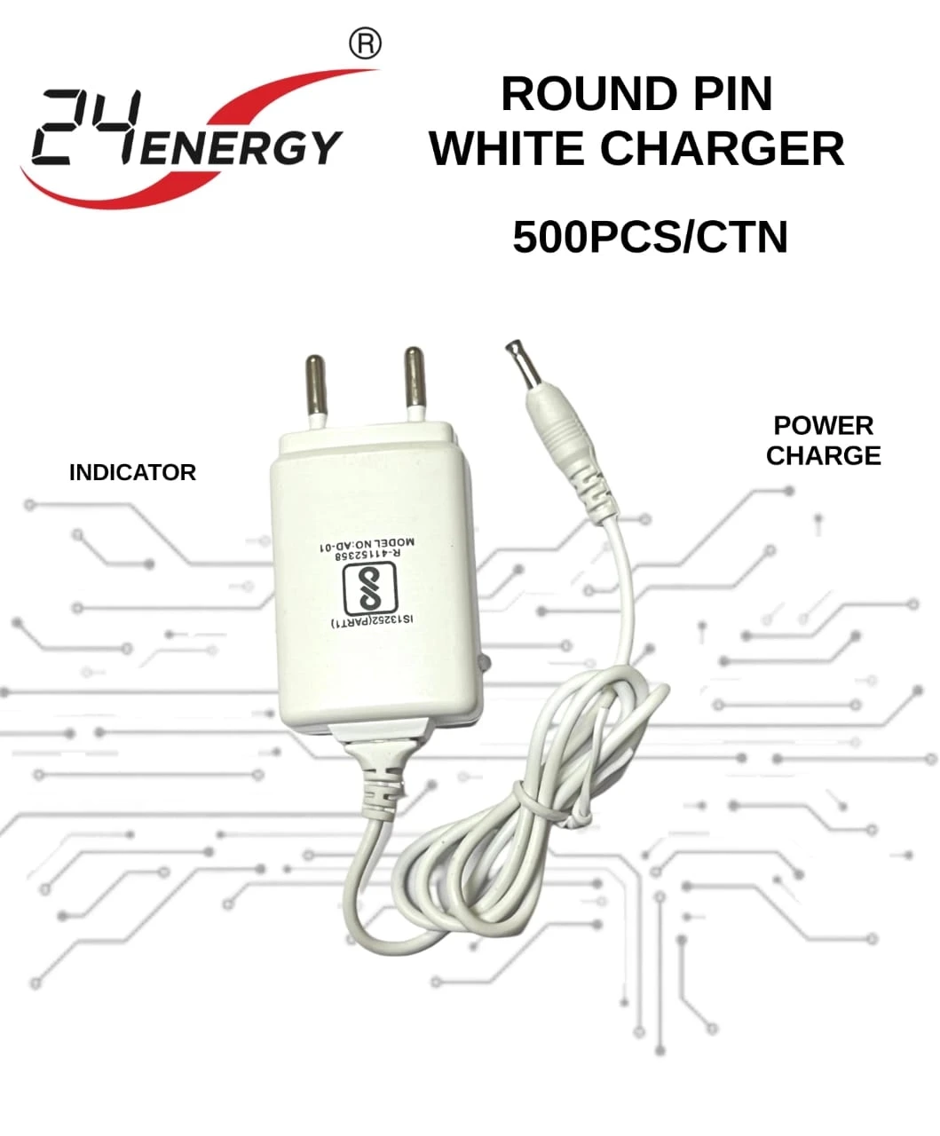 24 Energy Round Pin White Charger