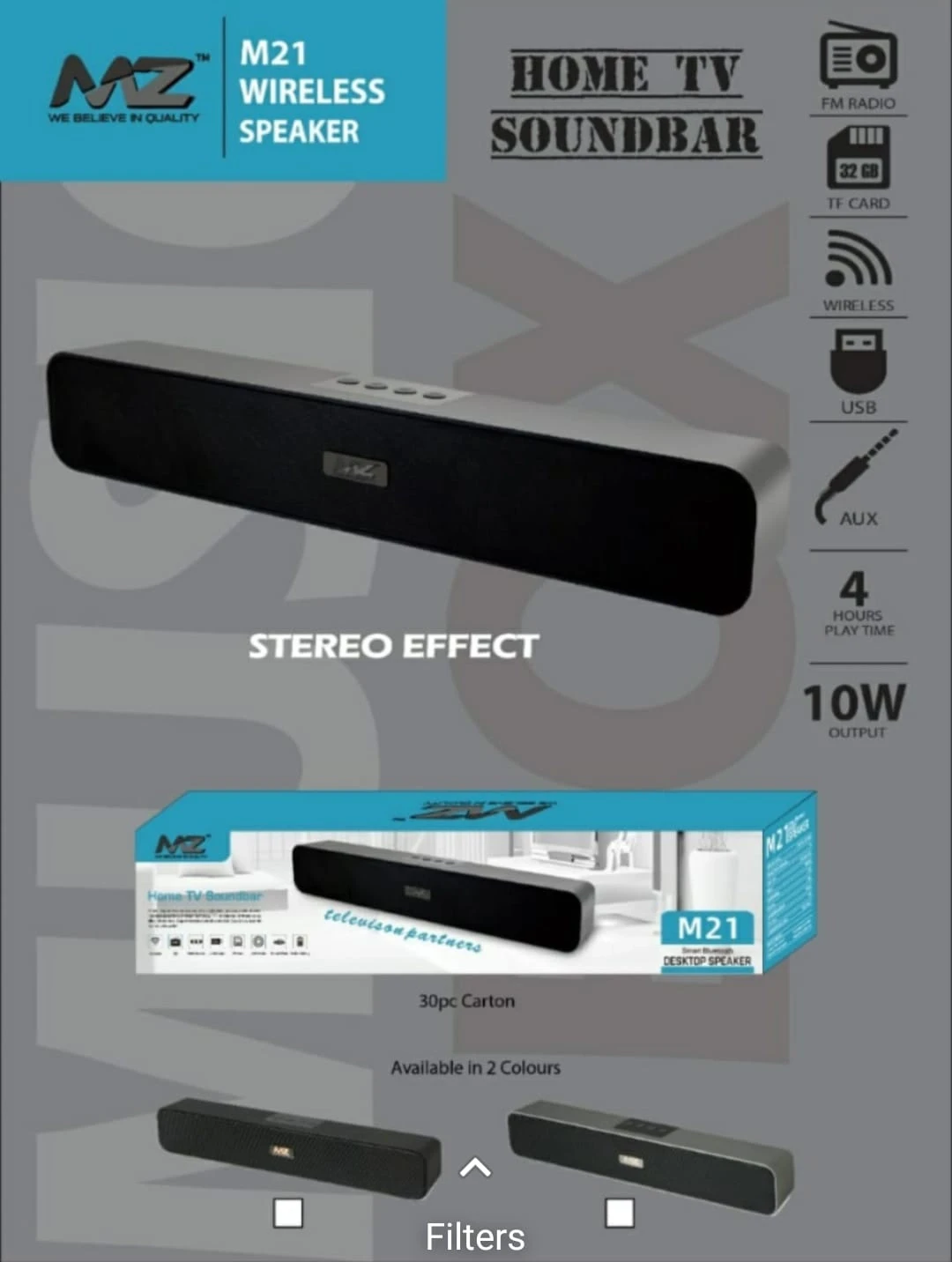 MZ M21-PORTABLE Home TV SOUNDBAR- Dynamic Thunder Sound 2400mAh Battery 10 W Bluetooth Sound bar