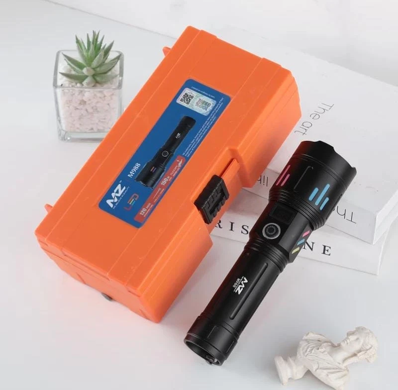 MZ M988 METAL ZOOMABLE TORCH Super Bright 150W Light 5 Modes Flashlight Torch