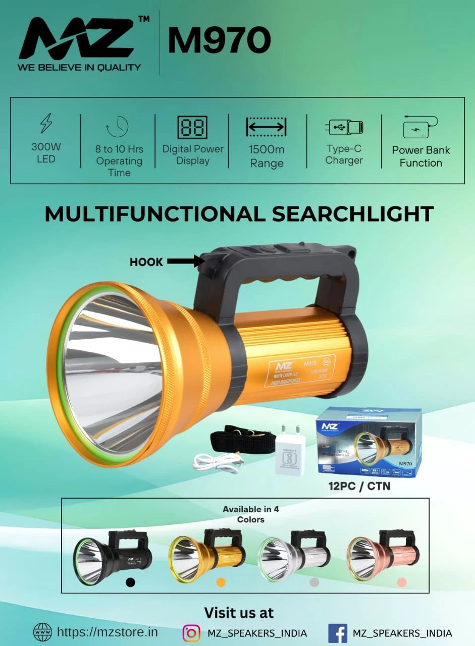 MZ M970 EMERGENCY RECHARGEABLE LIGHT 350W White Laser LED Torch