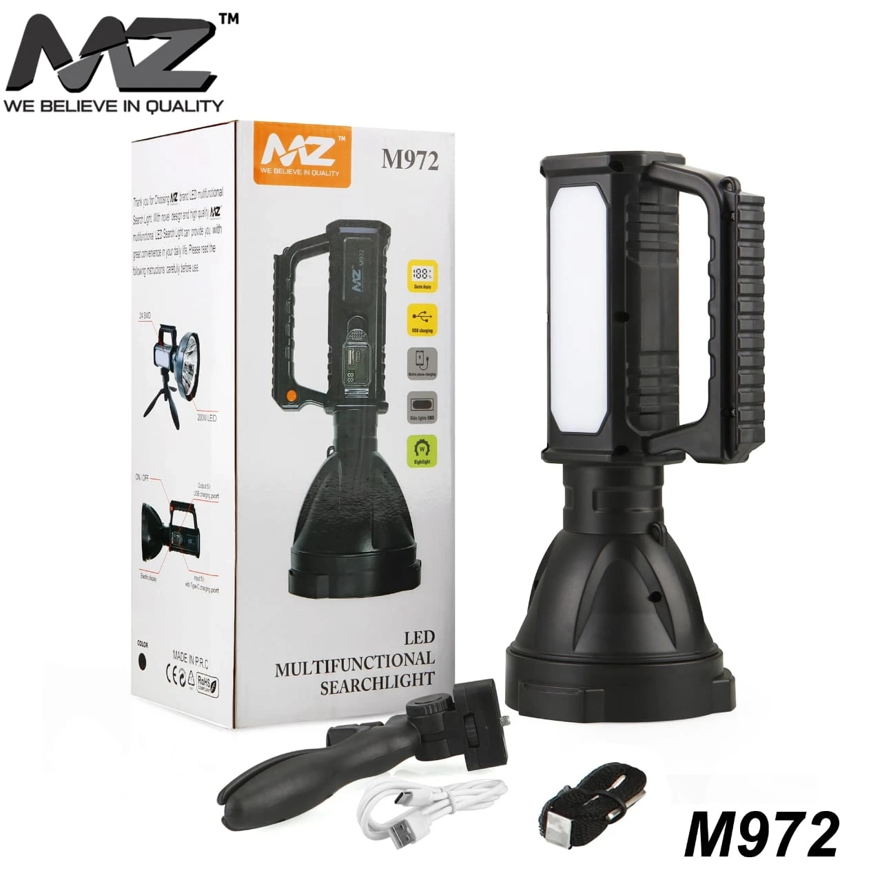 MZ M972 EMERGENCY RECHARGEABLE LIGHT Black Laser LED Torch