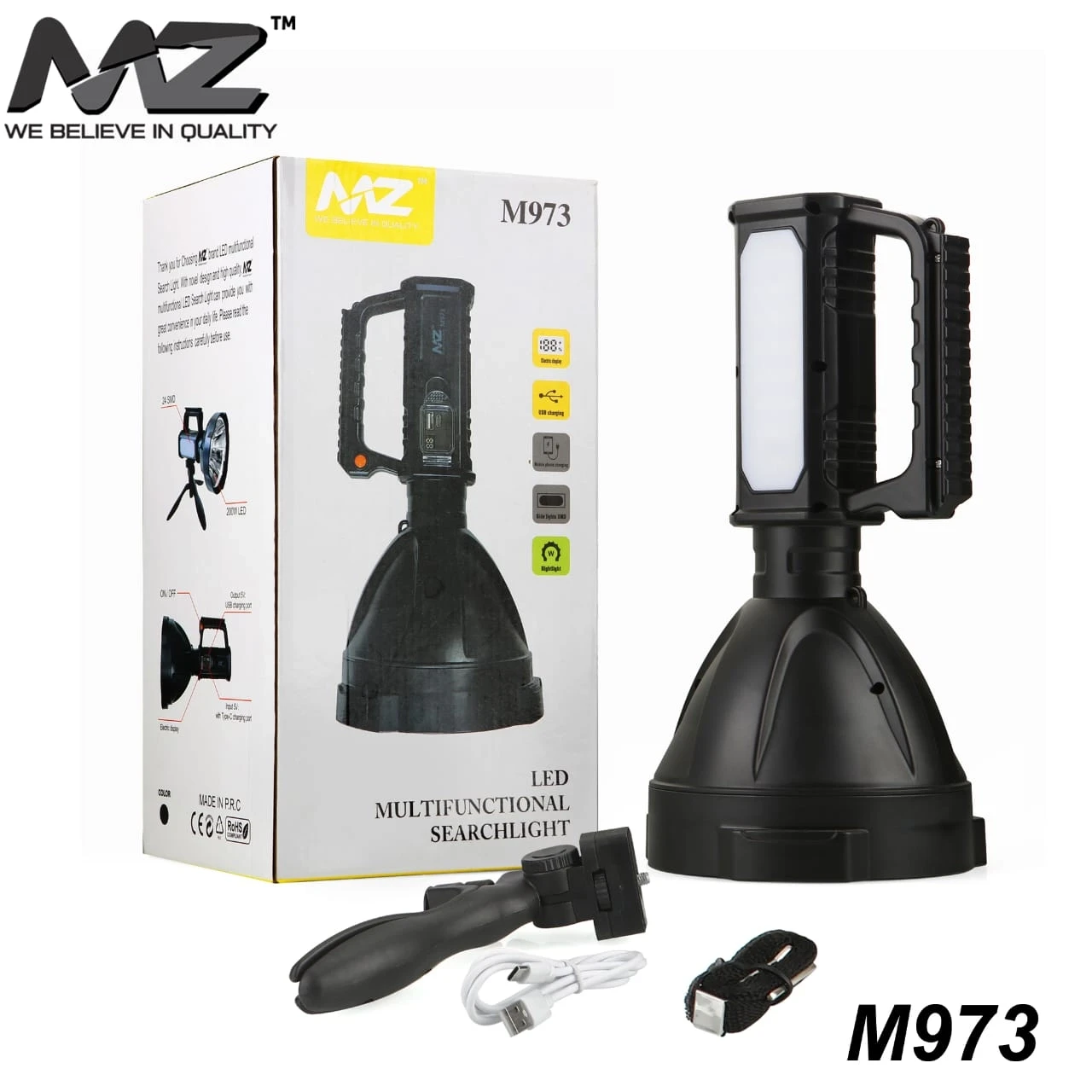 MZ M973 EMERGENCY RECHARGEABLE LIGHT Black Laser LED Torch