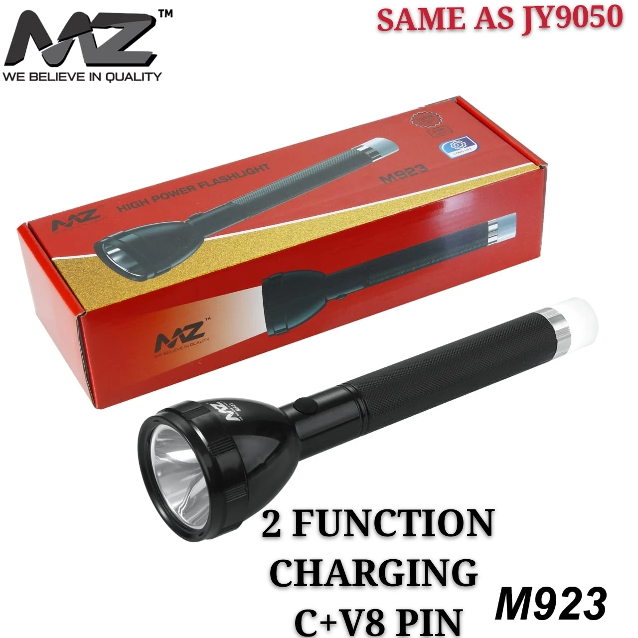 MZ M923 (RECHARGEABLE LED TORCH) 100W Laser + 25w COB, 2400mAh Battery Torch
