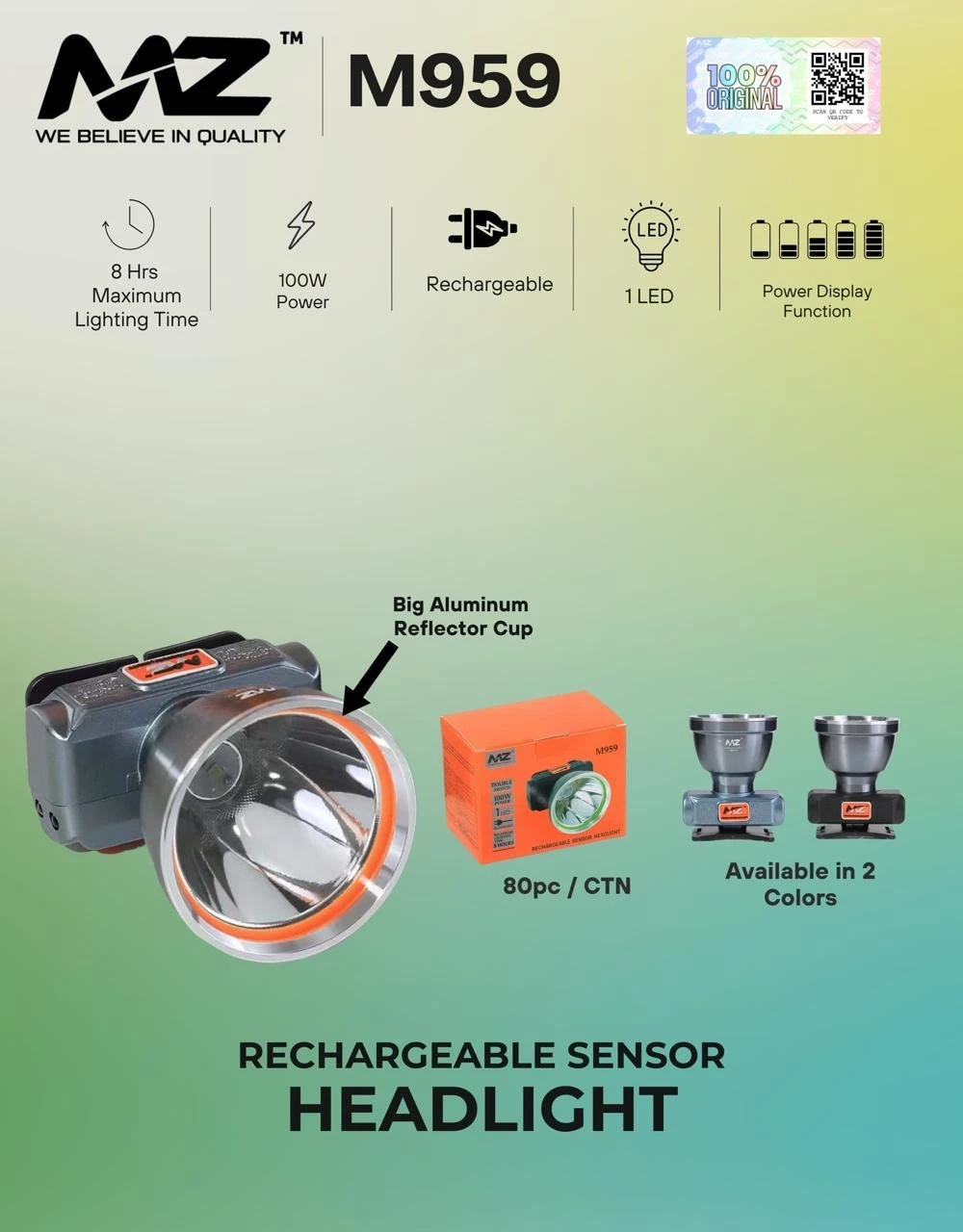 MZ M959 (LED Headlamp) 100W with Sensor 8 Hours Working Torch