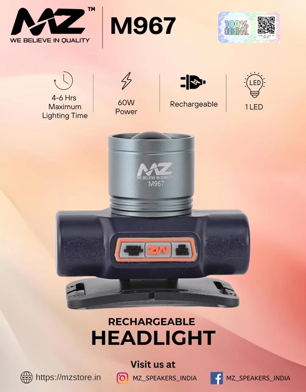 MZ M967 Rechargeable LED Super Bright Headlight