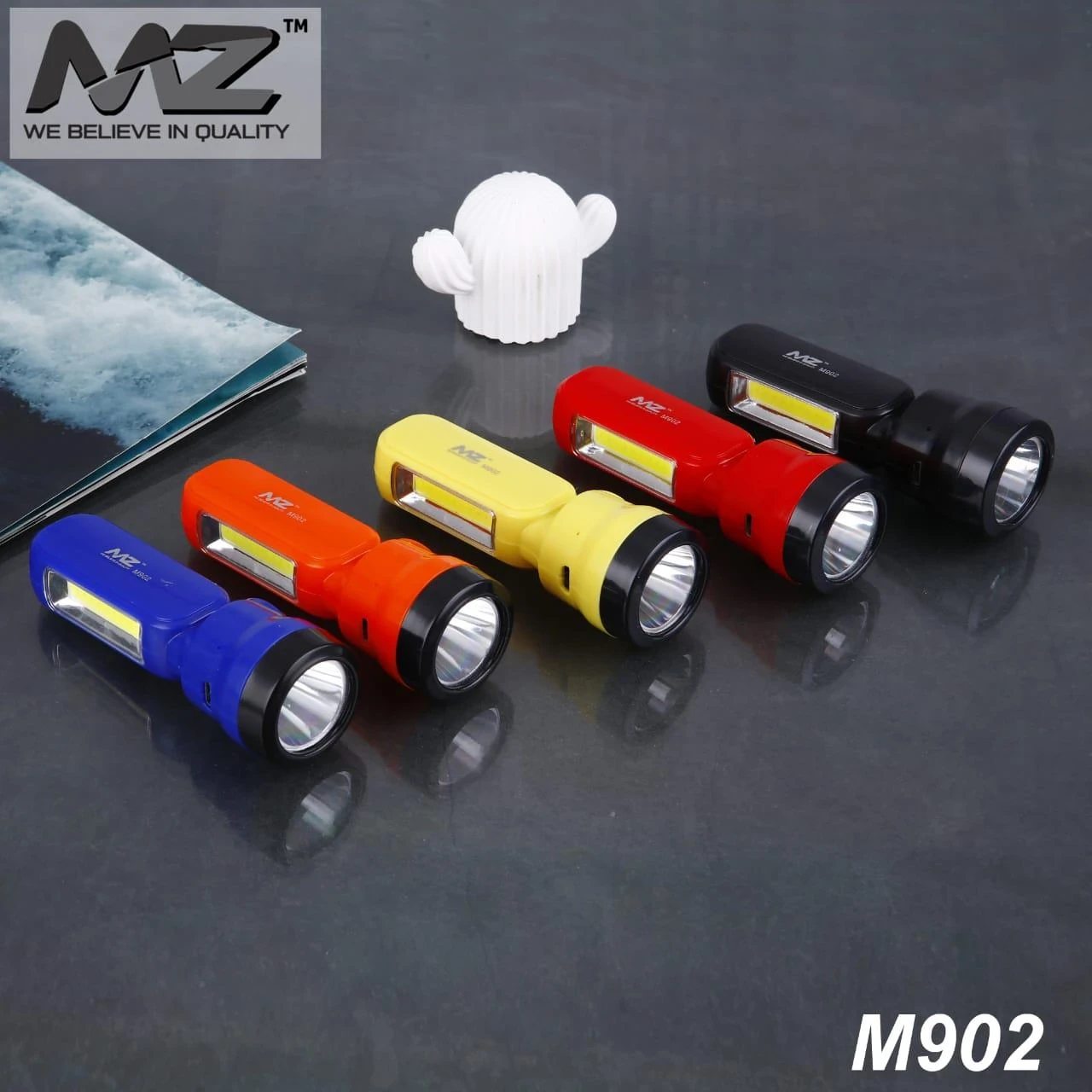 MZ M902 (Rechargeable LED Torch) 15W COB, 500mAh Battery Torch (Black, 10 cm, Rechargeable)