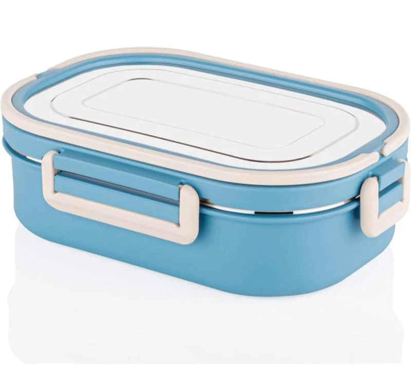 J-354 Big Belly Airtight Lunch Box Inner Steel Outer Plastic Big Container 800ml & Veggie Container 200ml Airtight Leak Proof Food Grade Hot and Fresh Many Hour