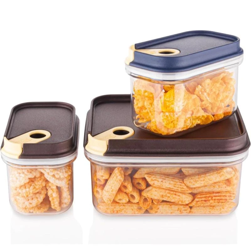 Ritu J-365 Push N Lock Plastic Airtight Food Storage Containers With Leakproof Lid, Pack of 3, Transparent