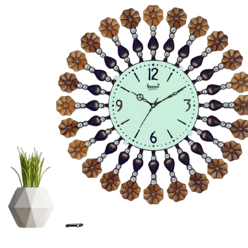 Ornate Dark Wood Clock with White Face - Model No. S-72, Size: 510x510x50 mm