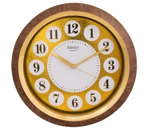 Wooden-Framed Wall Clock with Gold Trim and Samey Quartz Movement