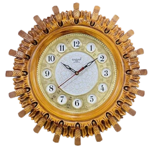 Ornate Wooden-Framed Wall Clock with Sagar Time Quartz Movement