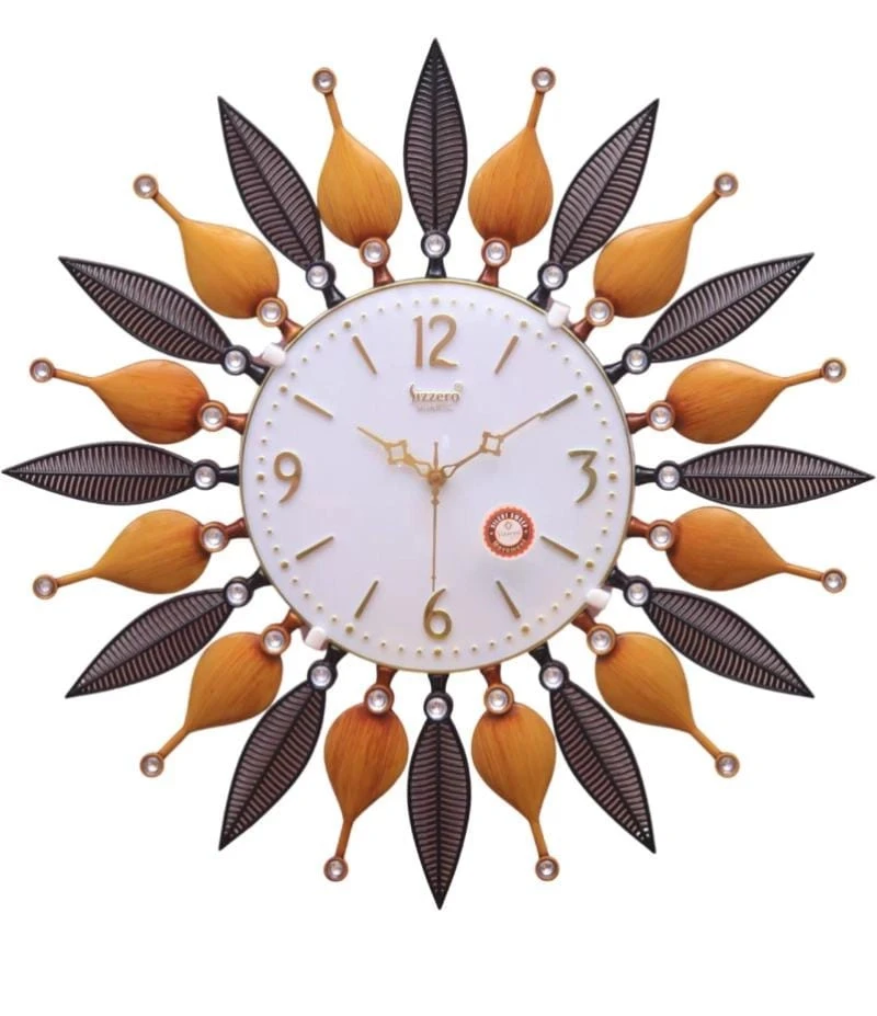 S-999 Wall Clock with Black Roman Numerals and Leaf Design