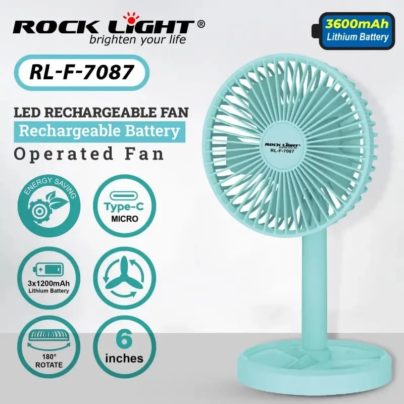 Rocklight RL-F-7087 LED Rechargeable Fan