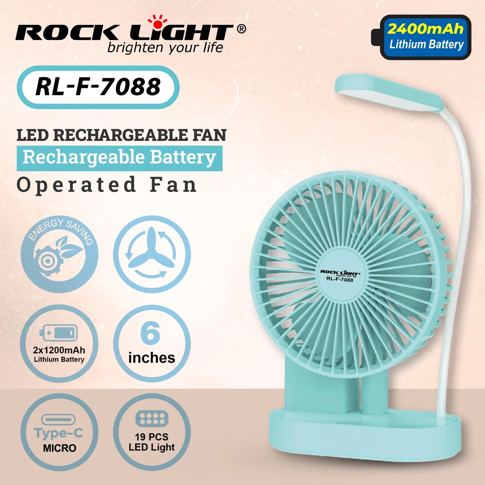 Rocklight RL-F-7088 LED Rechargeable Operated Fan