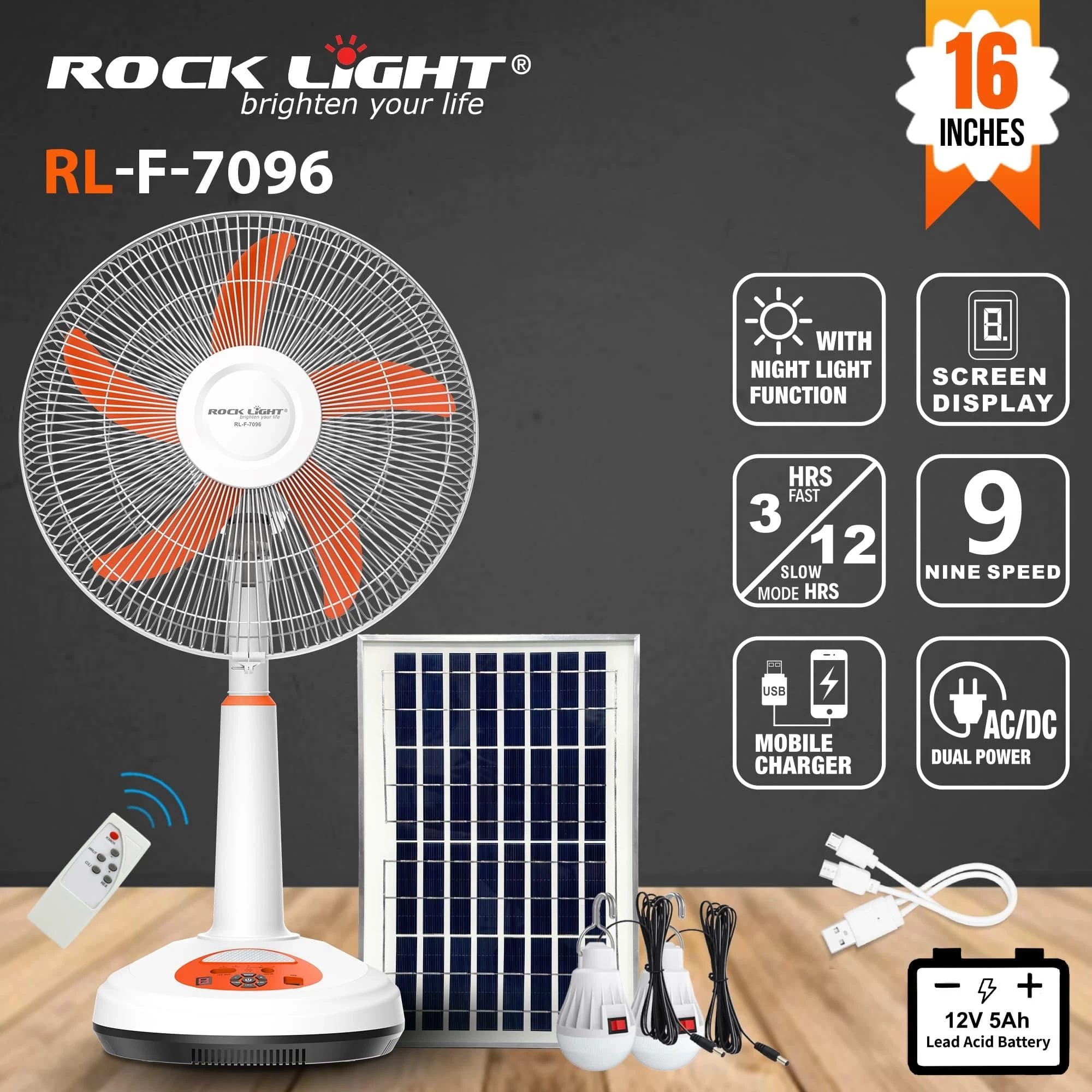 Rocklight RL-F-7096 Rechargeable Fan