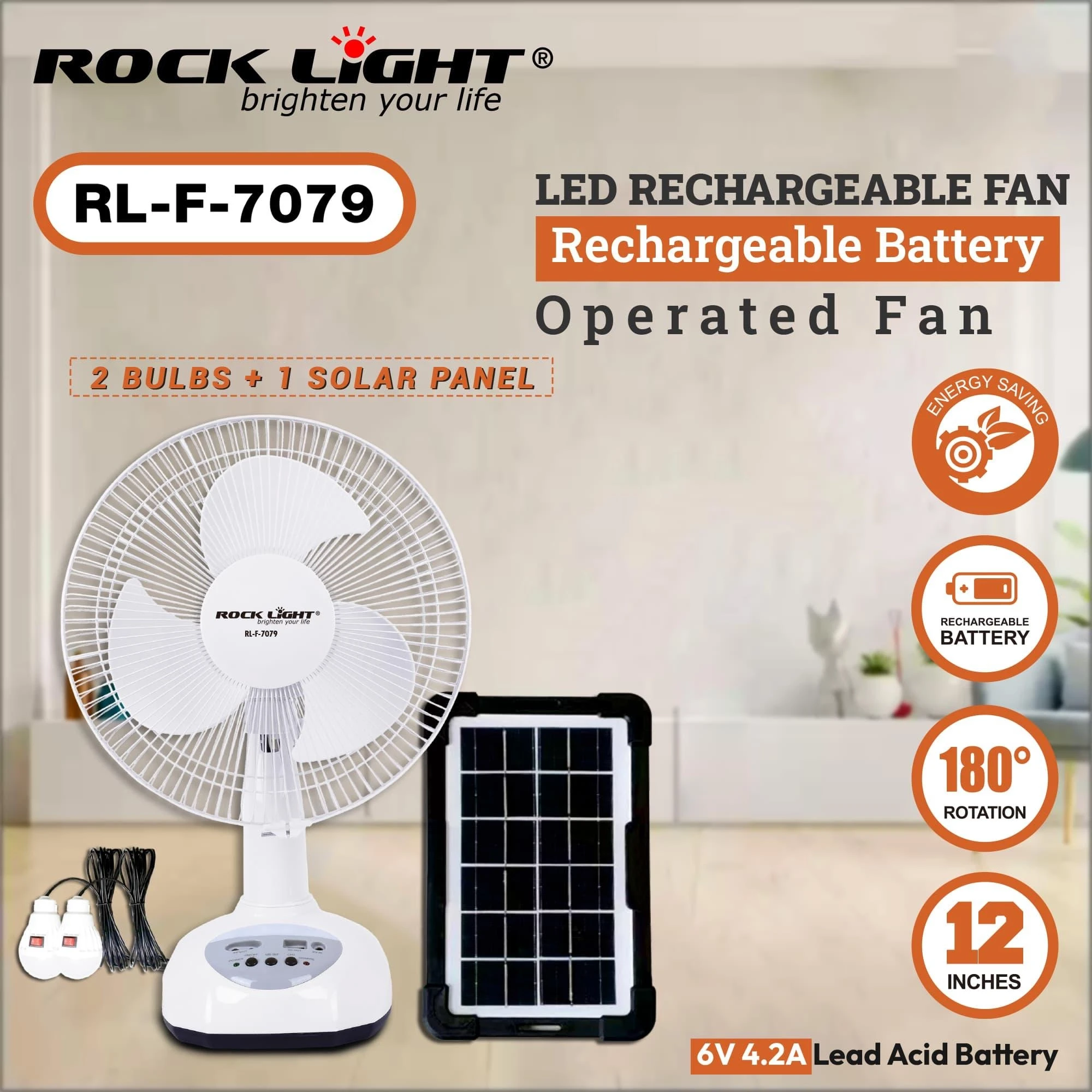Rocklight RL-F-7079 LED Rechargeable Fan