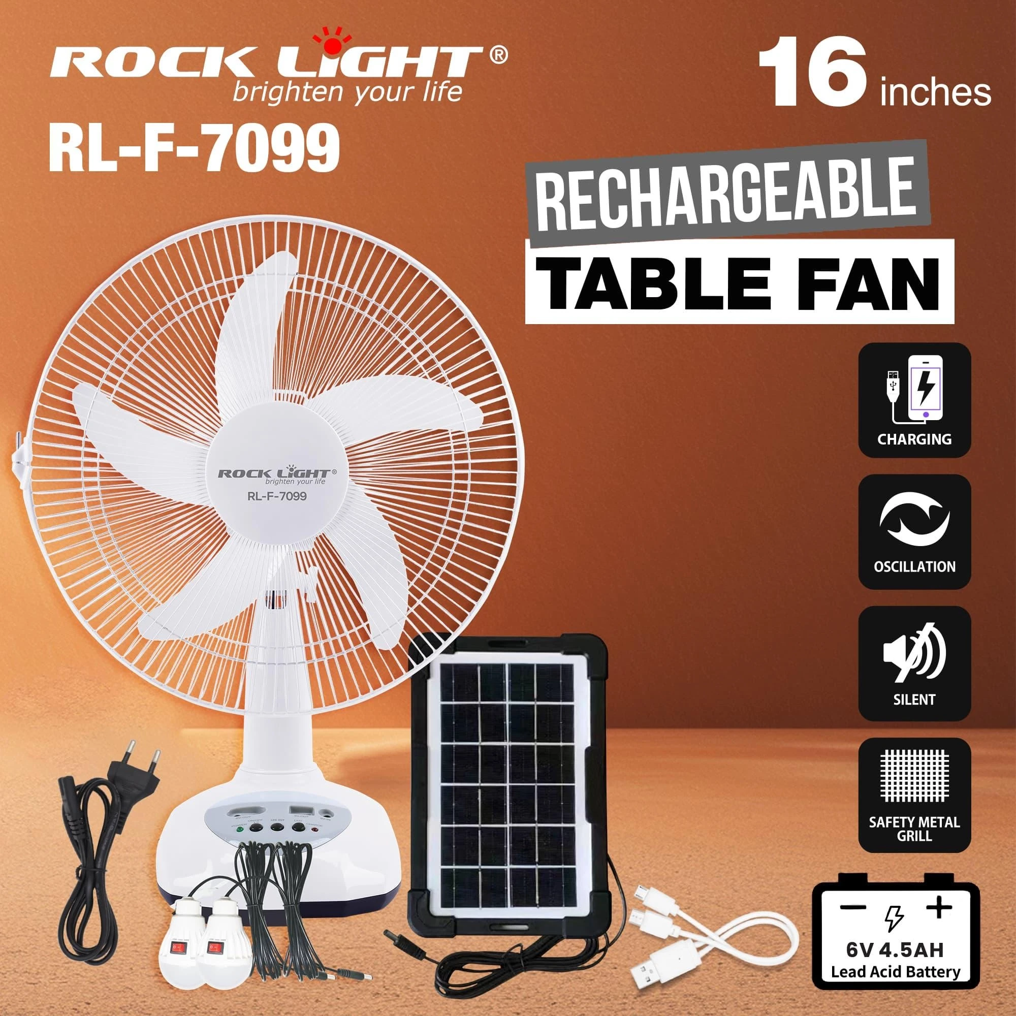 Rocklight RL-F-7099 Rechargeable Table Fan