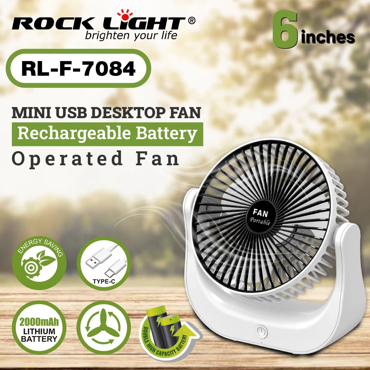 Rocklight RL-F-7084 Mini USB Desktop Rechargeable Fan