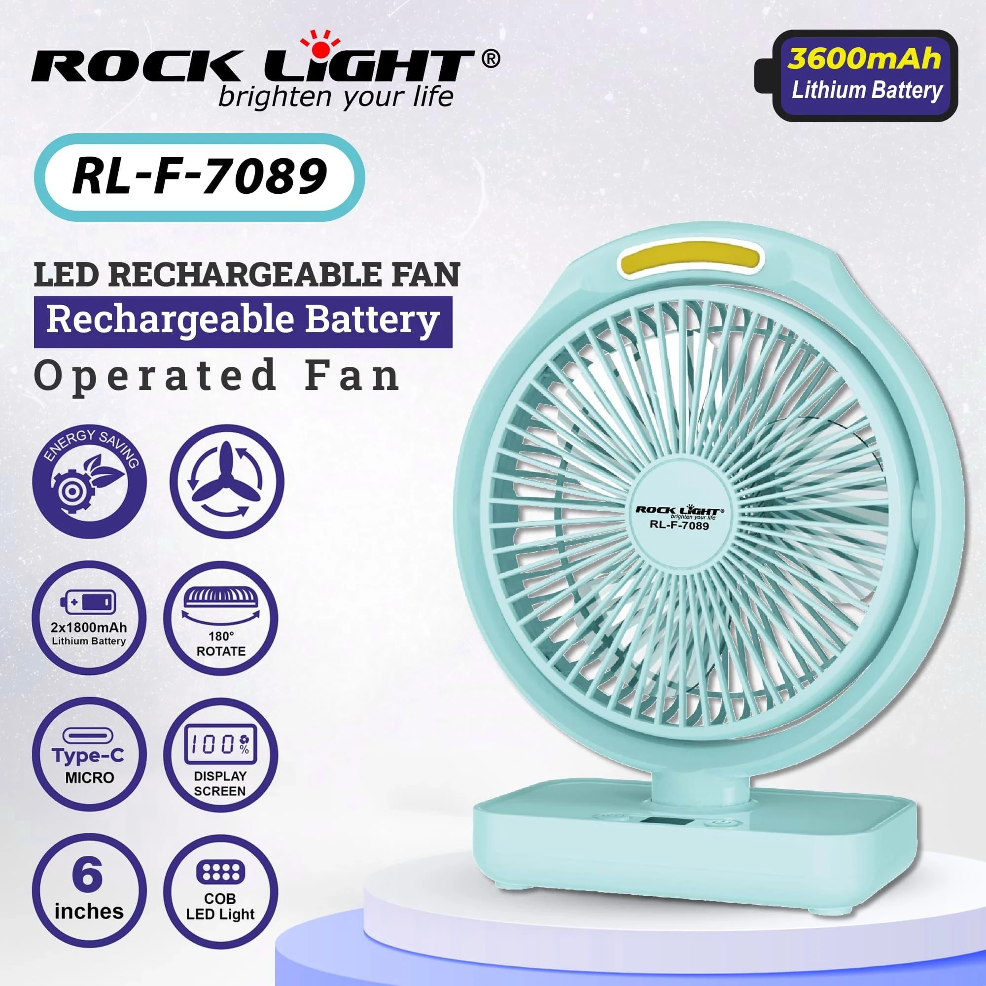 Rocklight RL-F-7089 LED Rechargeable Fan