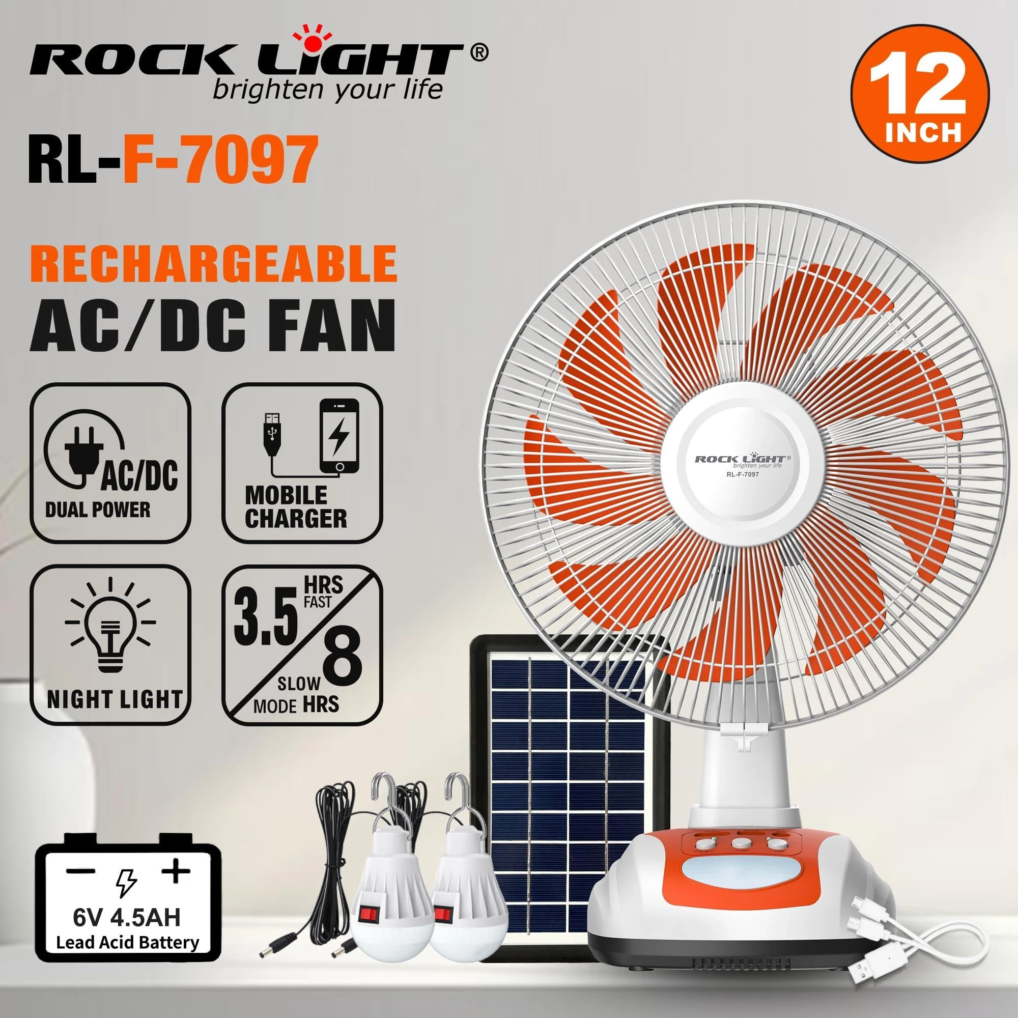 Rocklight RL-F-7097 AC/DC Rechargeable Fan
