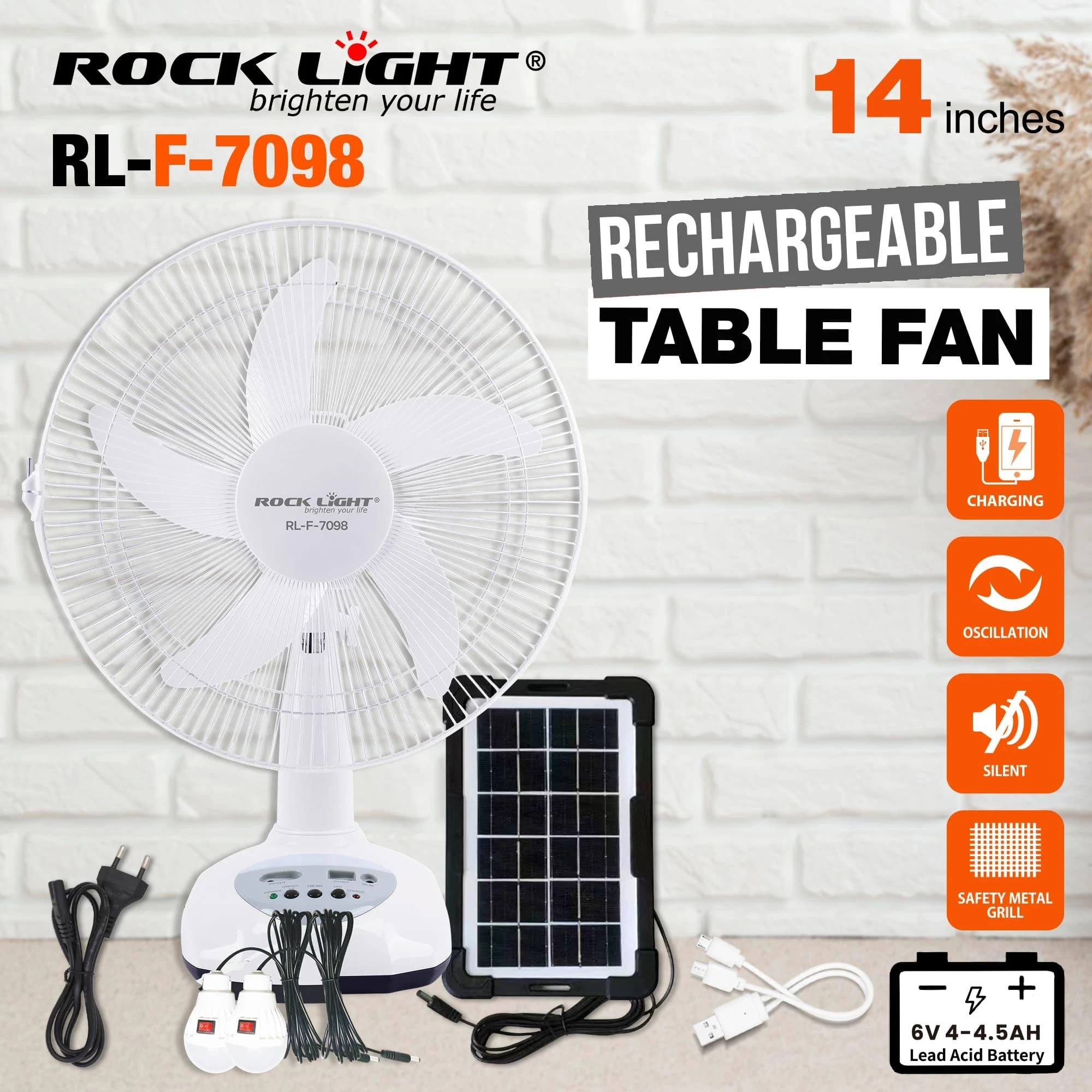 Rock light RL-F-7098 Rechargeable Table Fan