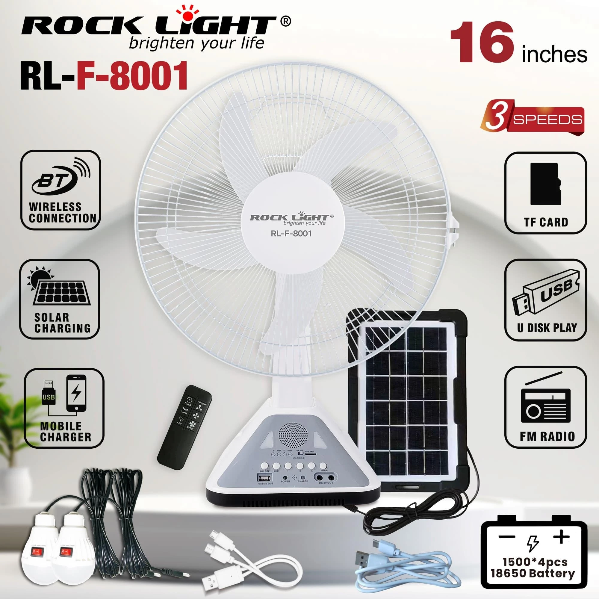 Rocklight RL-F-8001 Rechargeable Fan