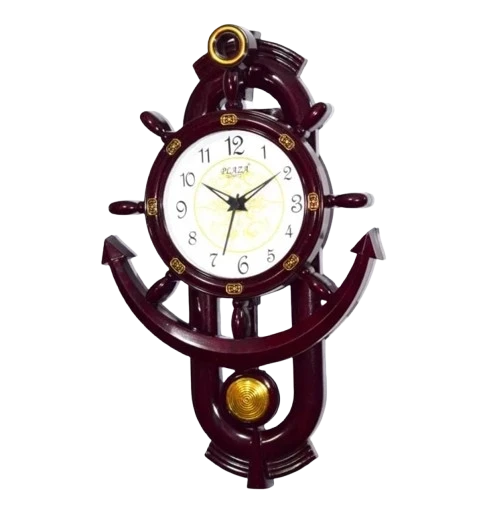 Nautical Wooden Wall Clock with Anchor and Ship Steering Wheel