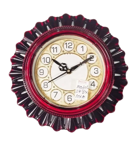 Red and Black Floral Wall Clock with Gold Face (24Dx10x10)