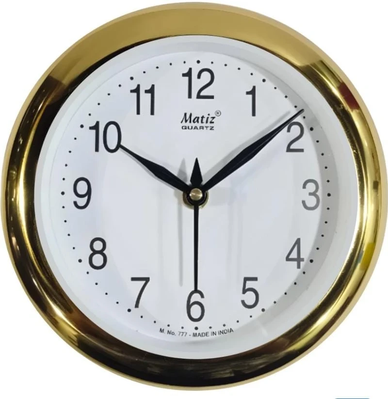 Matiz Quartz Round Wall Clock with Gold Rim - Made in India (12 Inch)