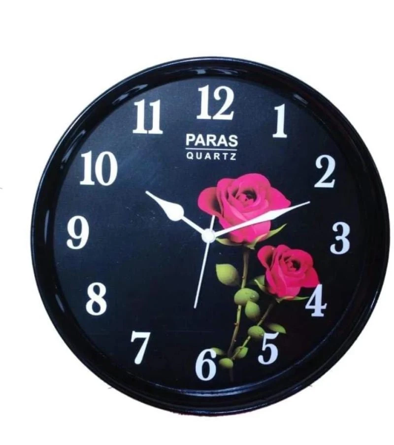 PAARAS QUARTZ 10 Inch Wall Clock with Red Rose Design