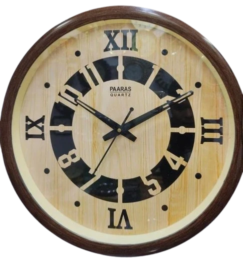PAARAS QUARTZ Wooden Framed Wall Clock with Roman Numerals
