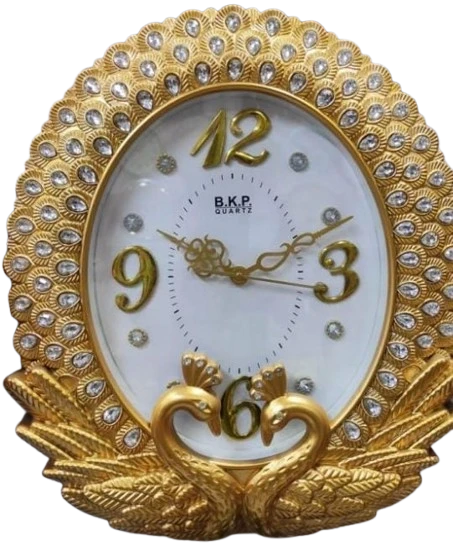 B.K.P. QUARTZ Peacock Wall Clock with Diamond Accents