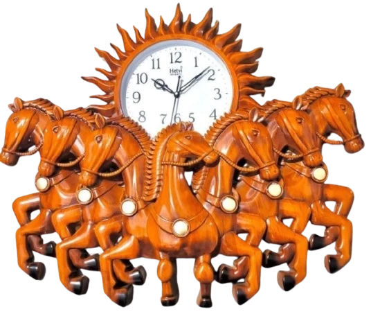 Hetvi Quartz Wooden Wall Clock with Horse Design