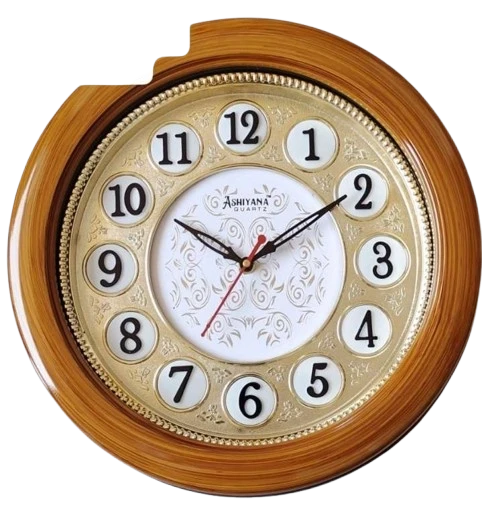 15-Inch ASHIYANA QUARTZ Round Wooden Wall Clock with Gold Hands and Numbers