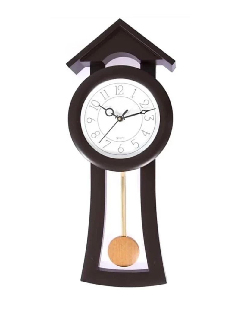 PLAZA QUARTZ Wooden Pendulum Wall Clock with White Face and Gold Hands