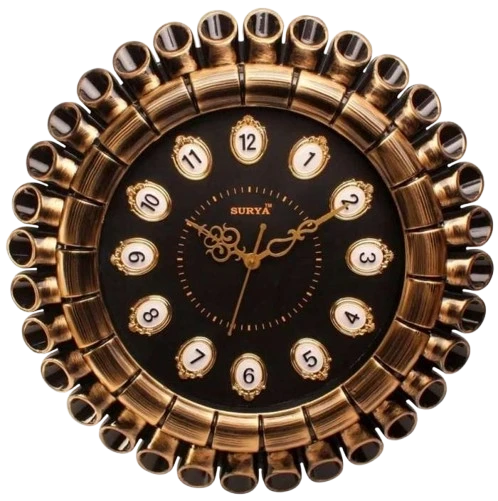 Black and Gold Surya Wall Clock with Circular Design