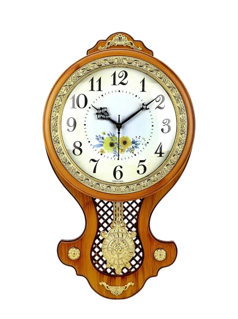 Sizzero Quartz Wall Clock with Gold Details and Floral Design - S 777, 21" x 12"