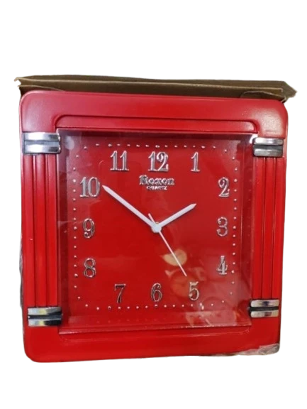Roxon Red Square Clock with Silver Frame and Numbers