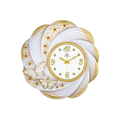 R-527 White and Gold Butterfly Wall Clock