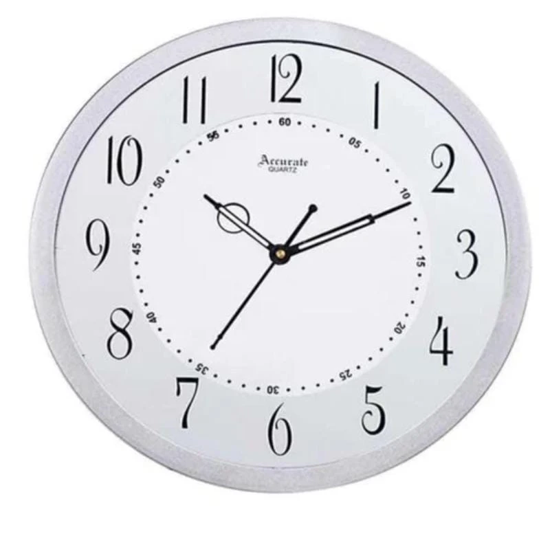 Accurate Quartz Silver and Grey Wall Clock with Black Numbers