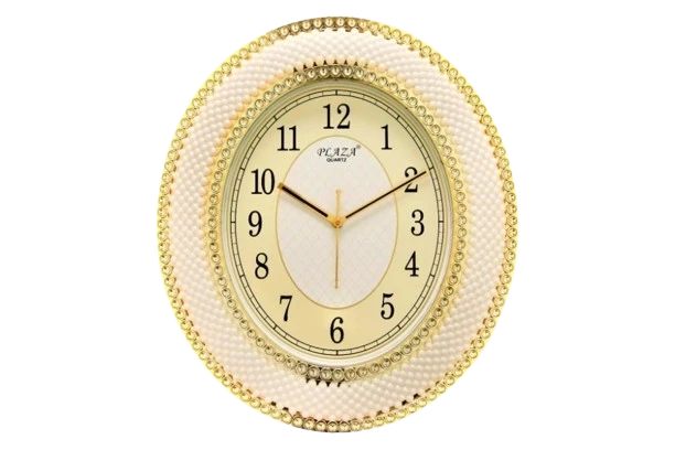 PLAZA QUARTZ Round Wall Clock with White and Gold Frame