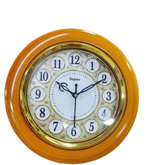 Sapna Round Wooden Wall Clock with Gold Accents