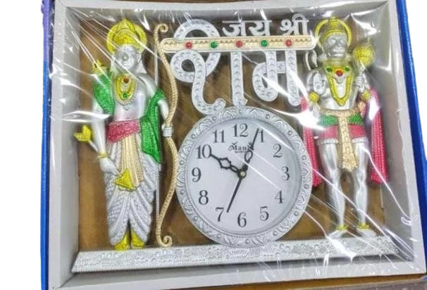 "Silver Square Wall Clock with Deities - A Unique Timepiece"