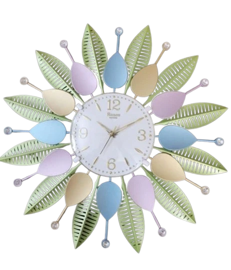 "Roxon Quartz Leaf Wall Clock: A Touch of Nature with a Pop of Color"