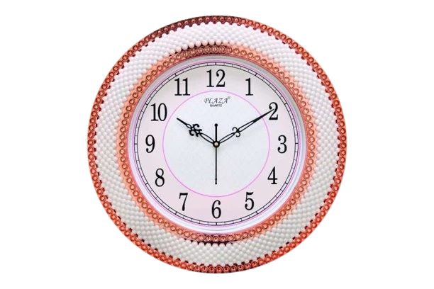"Elegant White and Rose Gold Plaza Wall Clock with Pearl Accents"