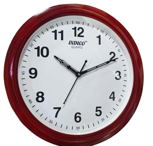 "Classic Red Wall Clock with White Face and Black Hands"