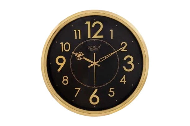 "14 Inch Gold Framed Wall Clock with Black Face"