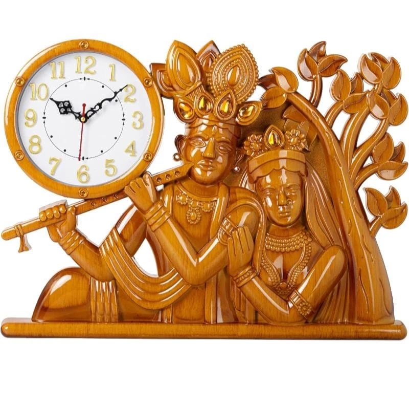 "Wooden Wall Clock Sculpture of Embracing Figures"