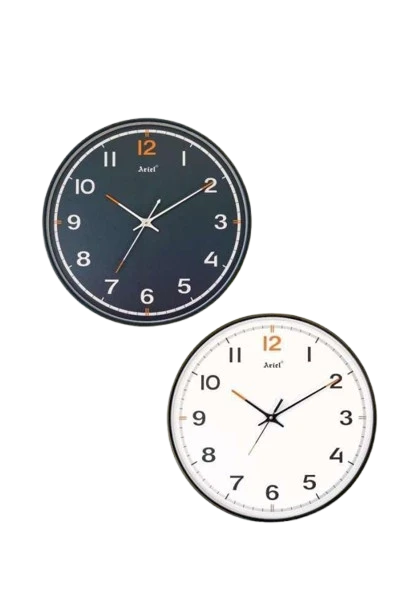 "Ariel Quartz Wall Clock with Orange Hands"